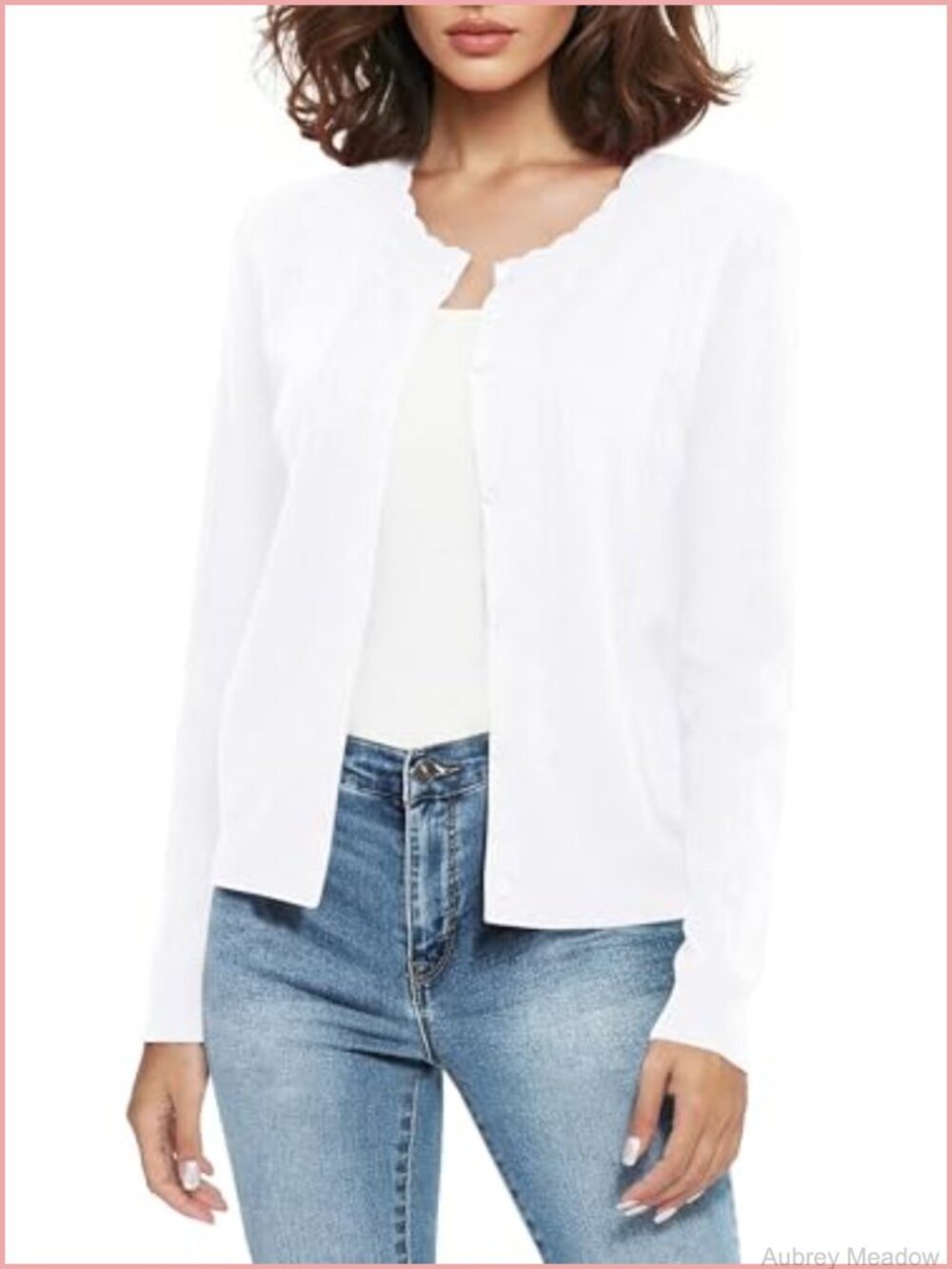 Cropped Open Front Cardigan Soft Knit Long Sleeve Crew Neck Sweater